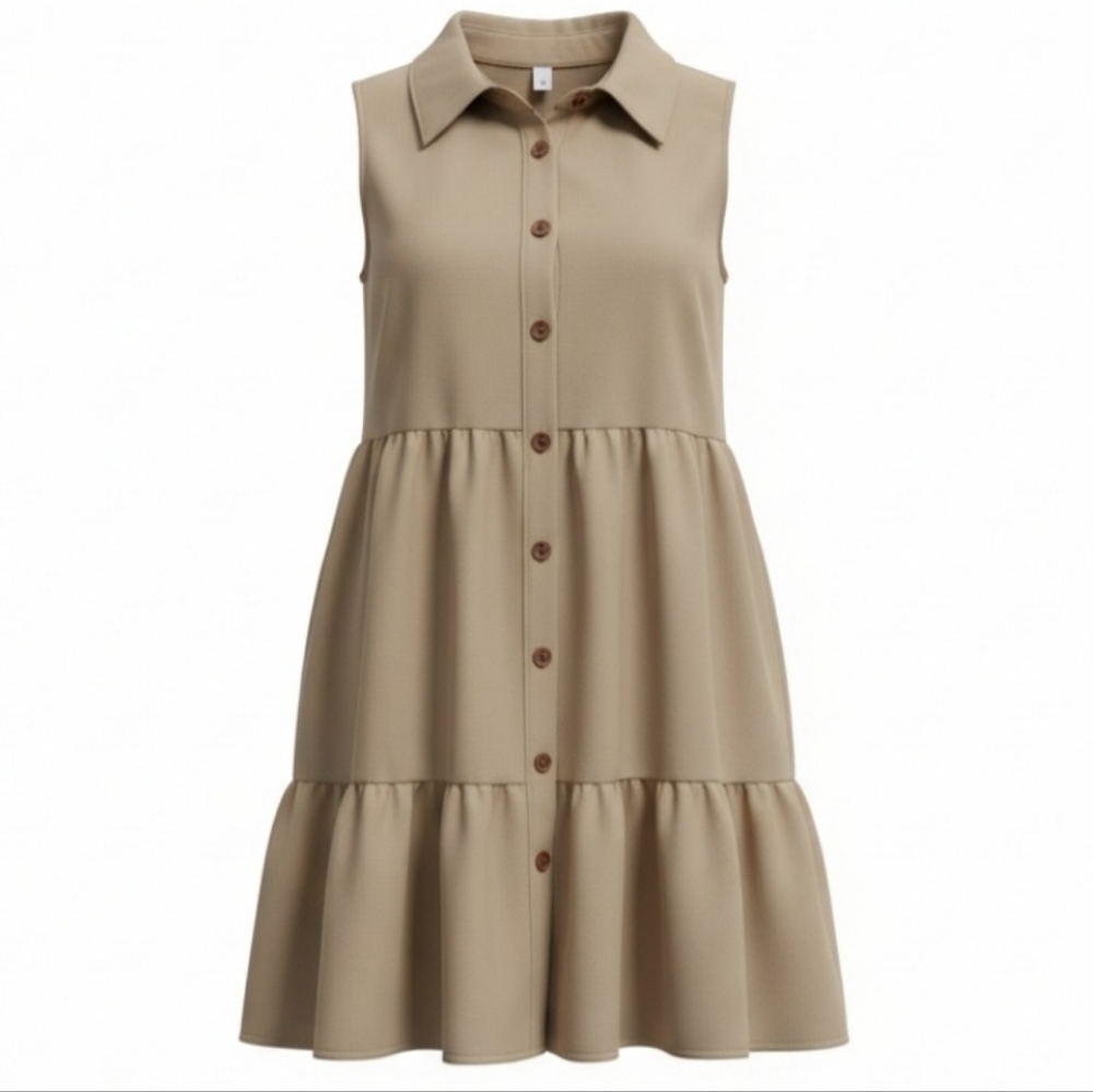 Stella Tweed Girls Tan Chic Cute Sleeveless Tiered Sundress Small EUC Button Up